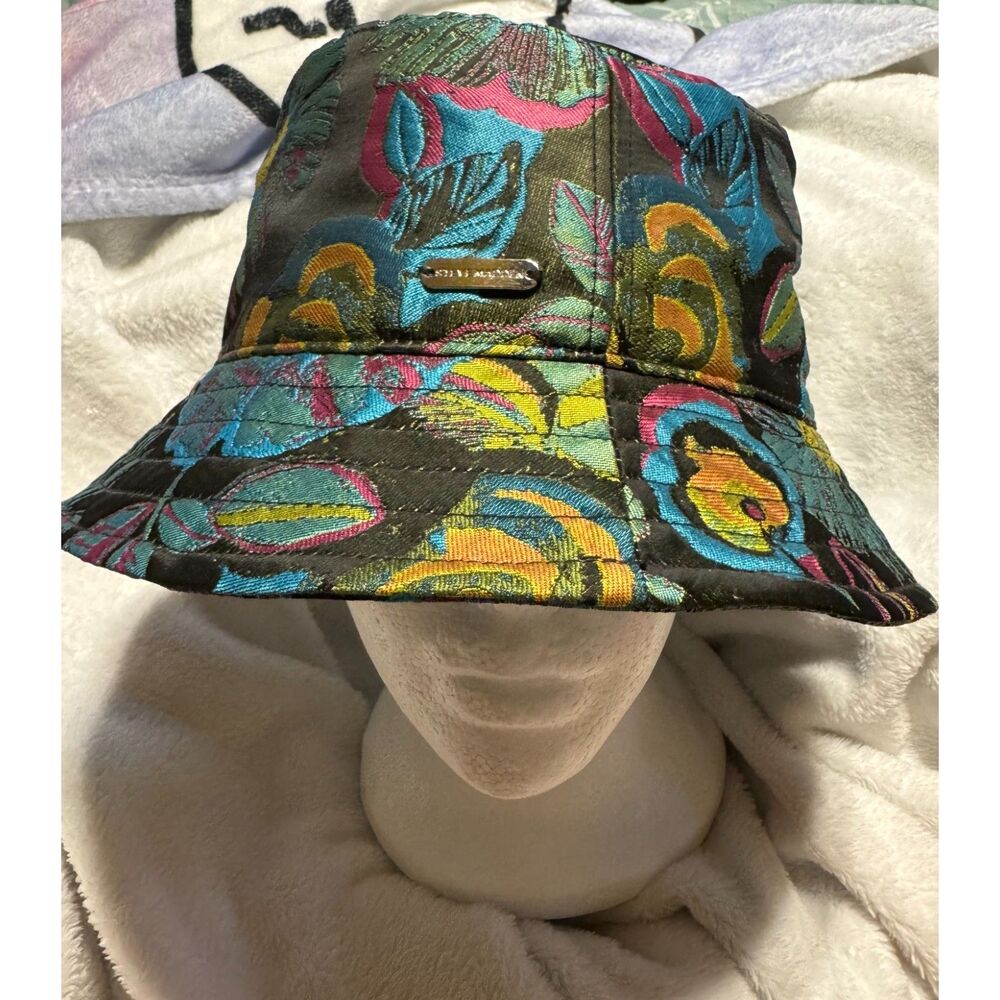 Steve Madden Floral Bucket Hat One Size Black Blue Colorful Fest